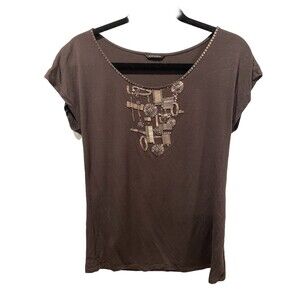Club Monaco Top Womens Small Beaded Travel Vacation Resort Indie Art Boho Casual